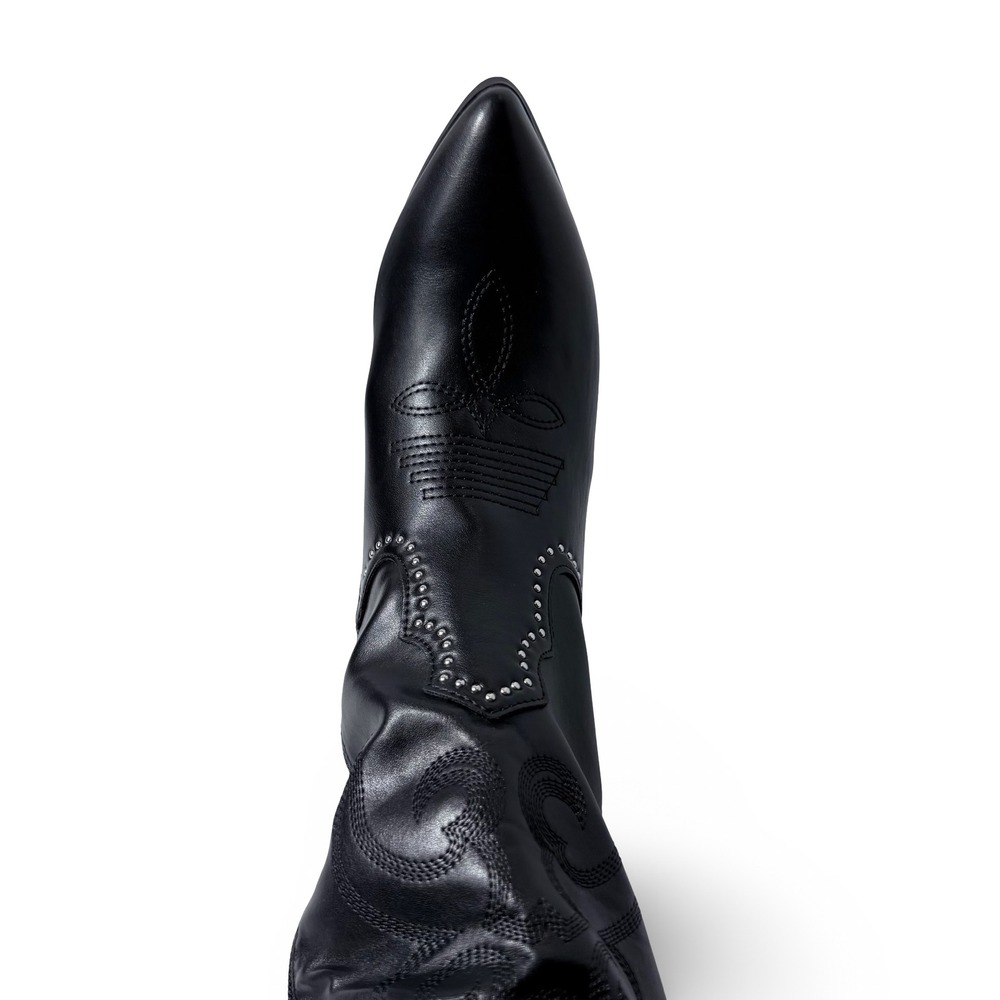Fashion Womens Black Embroidered Studded Cowboy Western Boots Size 41 US 9 NEW - Picture 7 of 16